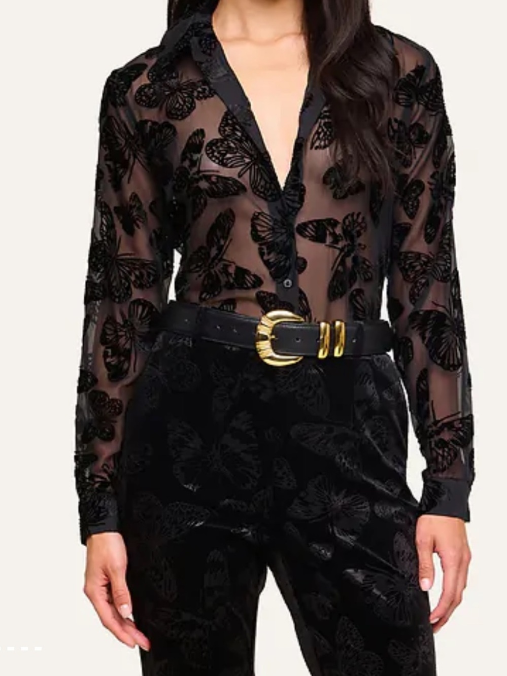 L’AGENCE Laurent Black Velvet Butterfly Blouse